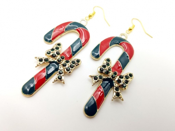 Zuckerstangen Ohrringe grün rot Schleife